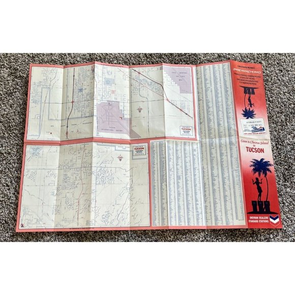 1969 Tucson Arizona Road Map Chevron Island Standard Stations Advertising - Picture 4 of 8